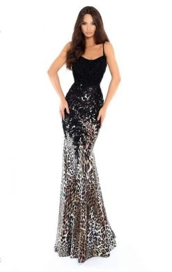 Formal Gowns Tarik Ediz - 93746 Animal Printed Beaded Trumpet Dress