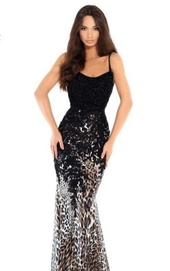 Formal Gowns Tarik Ediz - 93746 Animal Printed Beaded Trumpet Dress 8 Formal Gowns Tarik Ediz - 93746 Animal Printed Beaded Trumpet Dress