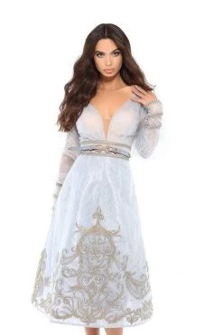 Tarik Ediz - 93753 Long Sleeves Plunging V-Neck Tea Length Dress Cocktail Dresses