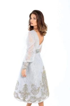 Tarik Ediz - 93753 Long Sleeves Plunging V-Neck Tea Length Dress Cocktail Dresses 7 Tarik Ediz - 93753 Long Sleeves Plunging V-Neck Tea Length Dress Cocktail Dresses