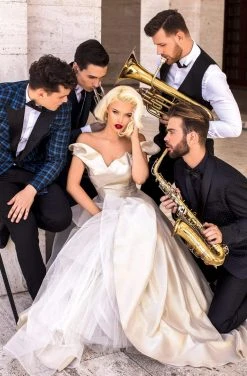 Tarik Ediz - 93805 Ruffled Off Shoulder Iridescent Gown Formal Gowns