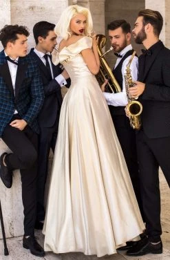 Tarik Ediz - 93805 Ruffled Off Shoulder Iridescent Gown Formal Gowns