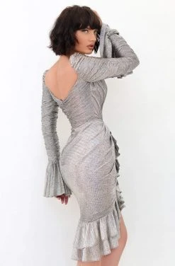 Tarik Ediz - 93808 V-Neck Ruffle Trumpet Mini Dress