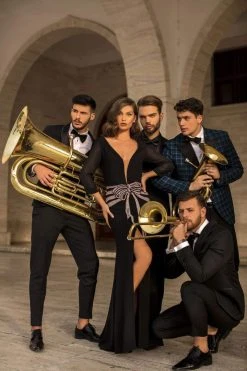 Formal Gowns Tarik Ediz - 93819 Illusion Deep V Neck Beaded Bow Accent Evening Gown