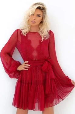 Tarik Ediz - 93839 Illusion Long Sleeves A-Line Cocktail Dress