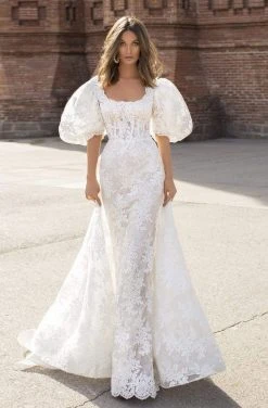 Formal Gowns Tarik Ediz - 93841 Embroidered Scoop Neck Dress With Train