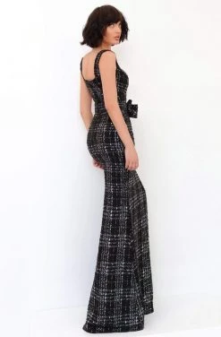 Tarik Ediz - 93850 Plaid Printed Square Neckline Dress With Bolero Formal Gowns