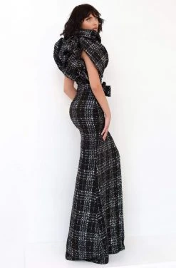 Tarik Ediz - 93850 Plaid Printed Square Neckline Dress With Bolero Formal Gowns