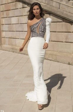 Tarik Ediz - 93858 Beaded Asymmetrical Sheath Dress