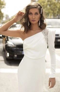 Tarik Ediz - 93865 Asymmetrical Bejeweled Sheath Dress 7 Tarik Ediz - 93865 Asymmetrical Bejeweled Sheath Dress