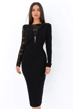 Tarik Ediz - 93870 Beaded Lace Long Sleeve Fitted Dress Cocktail Dresses