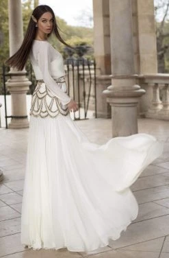 Tarik Ediz - 93879 Long Sleeve Bateau Embellished Trumpet Dress Formal Gowns