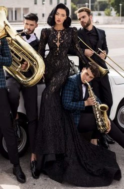 Tarik Ediz - 93882 Lace Jewel Long Sleeves Mermaid Dress