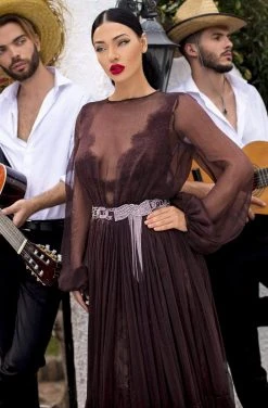 Tarik Ediz - 93894 Illusion Jewel Long Sleeves A-Line Dress Formal Gowns