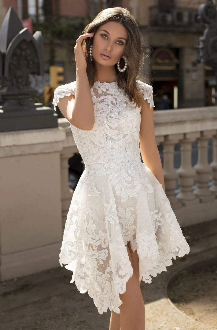 Tarik Ediz - 93895 Bateau Lace A-line Short Dress 5 Tarik Ediz - 93895 Bateau Lace A-line Short Dress