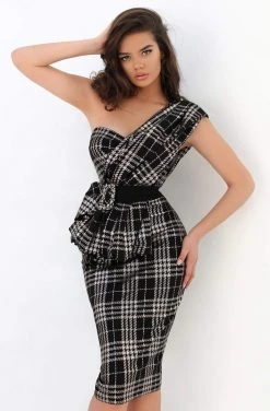 Cocktail Dresses Tarik Ediz - 93901 Asymmetric Neck Fitted Dress