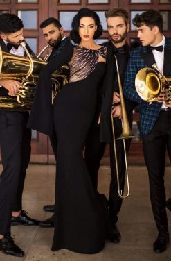 Formal Gowns Tarik Ediz - 93903 Beaded Long Sleeve Bateau Trumpet Dress