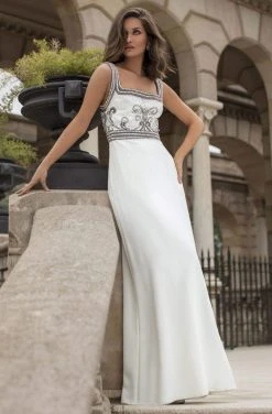 Tarik Ediz - 93906 Square Embellished Sheath Dress Formal Gowns