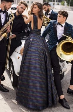 Tarik Ediz - 93910 Deep V-neck Ballgown With Bow Accent Formal Gowns