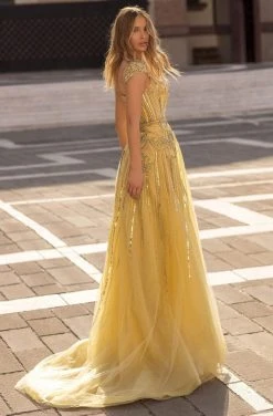 Tarik Ediz - 93915 Embellished Square Neck A-line Gown