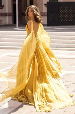 Tarik Ediz - 93919 Deep V-neck Embellished A-line Dress 13 Tarik Ediz - 93919 Deep V-neck Embellished A-line Dress