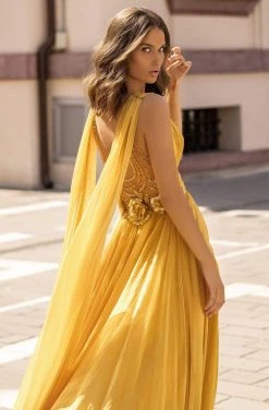 Tarik Ediz - 93919 Deep V-neck Embellished A-line Dress 15 Tarik Ediz - 93919 Deep V-neck Embellished A-line Dress