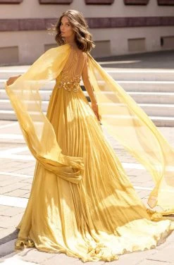 Tarik Ediz - 93919 Deep V-neck Embellished A-line Dress 14 Tarik Ediz - 93919 Deep V-neck Embellished A-line Dress