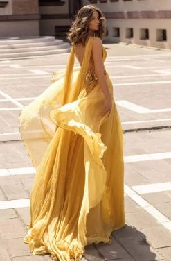 Tarik Ediz - 93919 Deep V-neck Embellished A-line Dress 12 Tarik Ediz - 93919 Deep V-neck Embellished A-line Dress