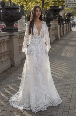 Formal Gowns Tarik Ediz - 93925 Bead-Ornate Scalloped Cape Lace Gown