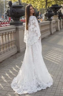 Formal Gowns Tarik Ediz - 93925 Bead-Ornate Scalloped Cape Lace Gown