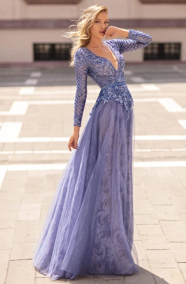 Tarik Ediz - 93931 Sexy V-Neck Lace A-Line Dress Formal Gowns 8 Tarik Ediz - 93931 Sexy V-Neck Lace A-Line Dress Formal Gowns