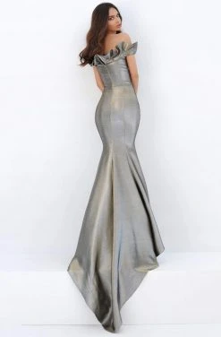 Tarik Ediz - 93933 Puffed Cap Sleeve Metallic Long Mermaid Gown Formal Gowns
