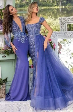 Tarik Ediz - 93935 Embellished Deep V-neck Sheath Dress Formal Gowns