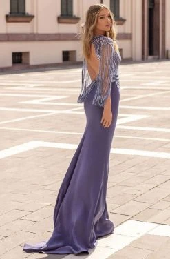 Tarik Ediz - 93935 Embellished Deep V-neck Sheath Dress Formal Gowns