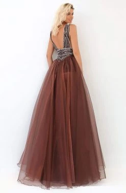 Tarik Ediz - 93939 V-Neck Bejeweled A-Line Dress Formal Gowns