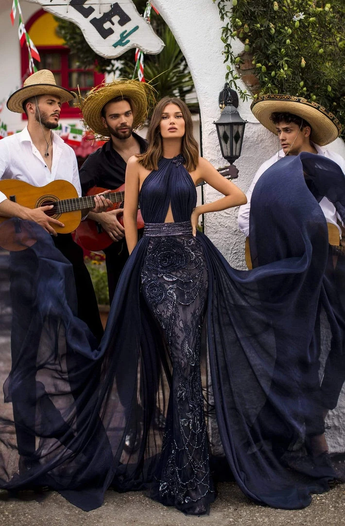 Tarik Ediz - 93947 Ruched Halter Sheath Dress With Overskirt 6 Tarik Ediz - 93947 Ruched Halter Sheath Dress With Overskirt