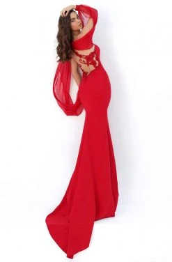 Tarik Ediz - 93951 Asymmetrical Illusion Back Sheath Dress