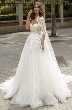 Formal Gowns Tarik Ediz - 93966 Sweetheart Embroidered A-Line Caped Dress