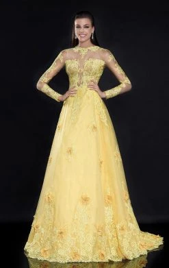 Formal Gowns Tarik Ediz - Appliqued Tulle Gown 92540