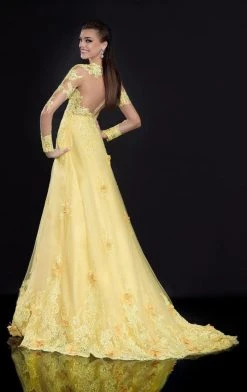 Formal Gowns Tarik Ediz - Appliqued Tulle Gown 92540