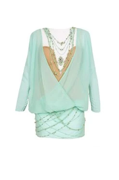 Cocktail Dresses Tarik Ediz - Beaded Illusion Jewel Neck Dress 90372