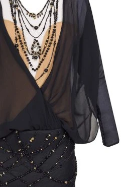 Cocktail Dresses Tarik Ediz - Beaded Illusion Jewel Neck Dress 90372