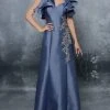 Tarik Ediz - Embellished And Ruffled A-line Gown 96024 - 1 Pc Marlin Blue In Size 6 Available 2 Tarik Ediz - Embellished And Ruffled A-line Gown 96024 - 1 Pc Marlin Blue In Size 6 Available