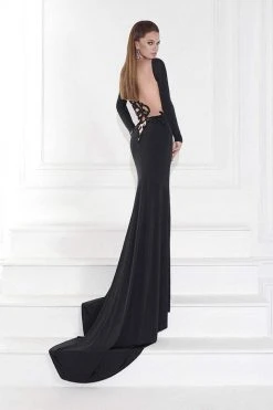 Tarik Ediz - Embellished Bateau Neck Long Sleeve Gown 92594