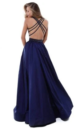 Tarik Ediz - Embellished Deep V-neck Lace Dress With Overskirt 50430 - 1 Pc Navy In Size 4 Available 7 Tarik Ediz - Embellished Deep V-neck Lace Dress With Overskirt 50430 - 1 Pc Navy In Size 4 Available
