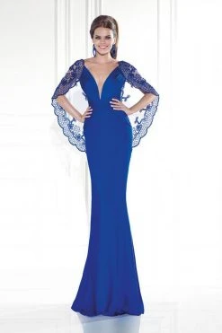 Formal Gowns Tarik Ediz - Embellished V-Neck Cape Gown 92583