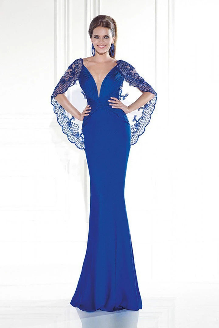 Formal Gowns Tarik Ediz - Embellished V-Neck Cape Gown 92583 3 Formal Gowns Tarik Ediz - Embellished V-Neck Cape Gown 92583