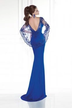 Formal Gowns Tarik Ediz - Embellished V-Neck Cape Gown 92583 5 Formal Gowns Tarik Ediz - Embellished V-Neck Cape Gown 92583