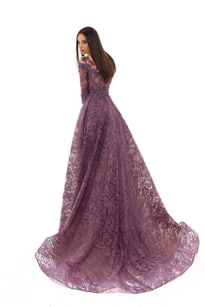 Formal Gowns Tarik Ediz - Embroidered Illusion Neck Dress With Overskirt 93633 - 1 Pc Lavender In Size 8 Available 4 Formal Gowns Tarik Ediz - Embroidered Illusion Neck Dress With Overskirt 93633 - 1 Pc Lavender In Size 8 Available
