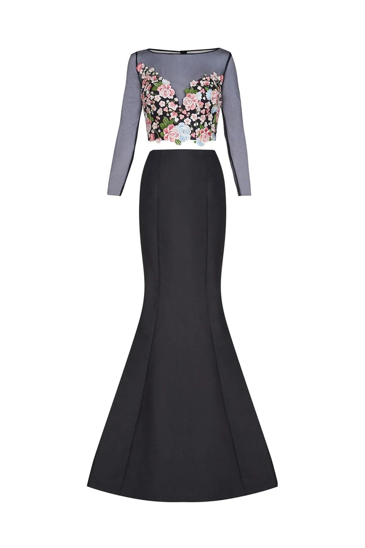Formal Gowns Tarik Ediz - Floral Accented Mermaid Dress 50004 6 Formal Gowns Tarik Ediz - Floral Accented Mermaid Dress 50004